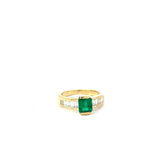 18k Yellow Gold 1.38ct Emerald/ 1.20ct G VS2 Baguette Ring